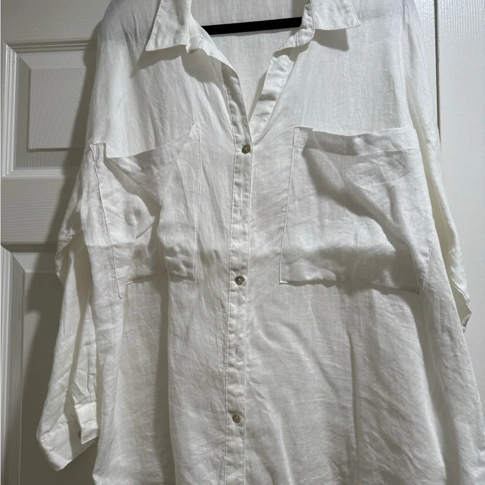 Classic White 100% Linen Women’s Shirt - Picture 1 of 4